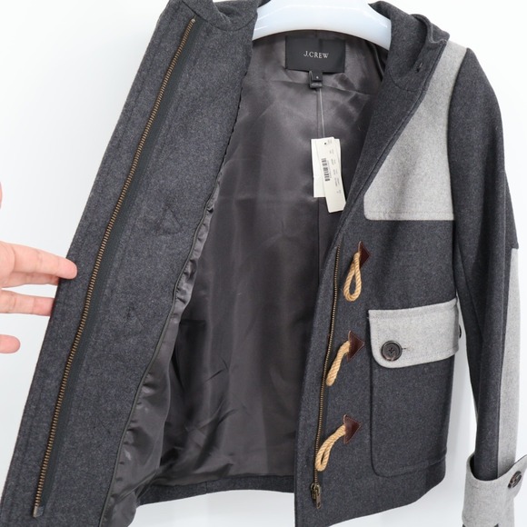 NWT J Crew Colorblock Duffle Coat Wool Black Gray Size 0 Nautical Boating Preppy - Picture 9 of 11